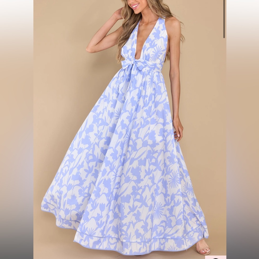 Red Dress Boutique Subtly Sweet Dusty Blue Multi Print Maxi Dress